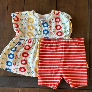 Hanna Andersson Floral Tunic and Striped Shorts Set - 18-24Mo LN